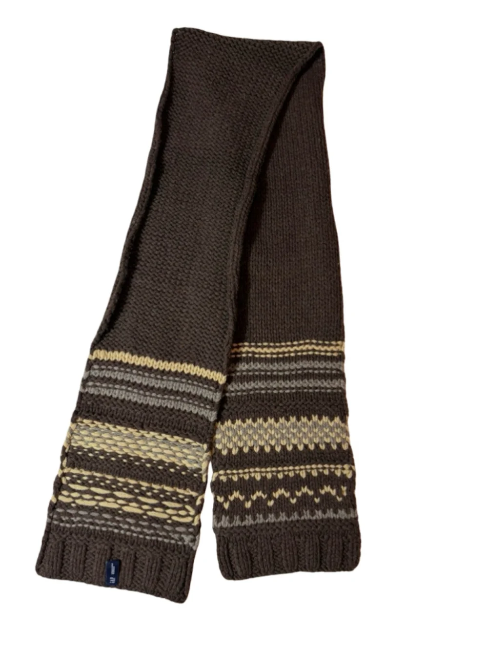 Gap 100% Lambswool Fair Isle Knit Scarf Brown Grandpa Ski Lodge